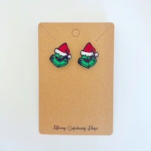 Dr. Seuss inspired How the Grinch Stole Christmas Grinch stud earrings handmade